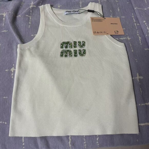 Miu Miu Crystal - Embellished Knit Tank Top | Size for 100 - 120 lbs - Picture 1 of 5